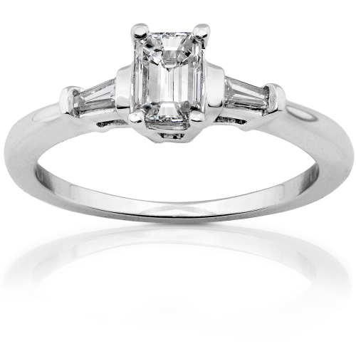 Emerald Cut Diamond Ring in 14k White Gold 1/2ct TW - Click Image to Close